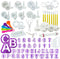 int!rend Fondant Zubehör - 94-teiliges Ausstecher Set mit Buchstaben und Zahlen Formen Figuren Blumen - Stempel Deko Werkzeug Groß - Deko für Torten - Back Ausstechformen