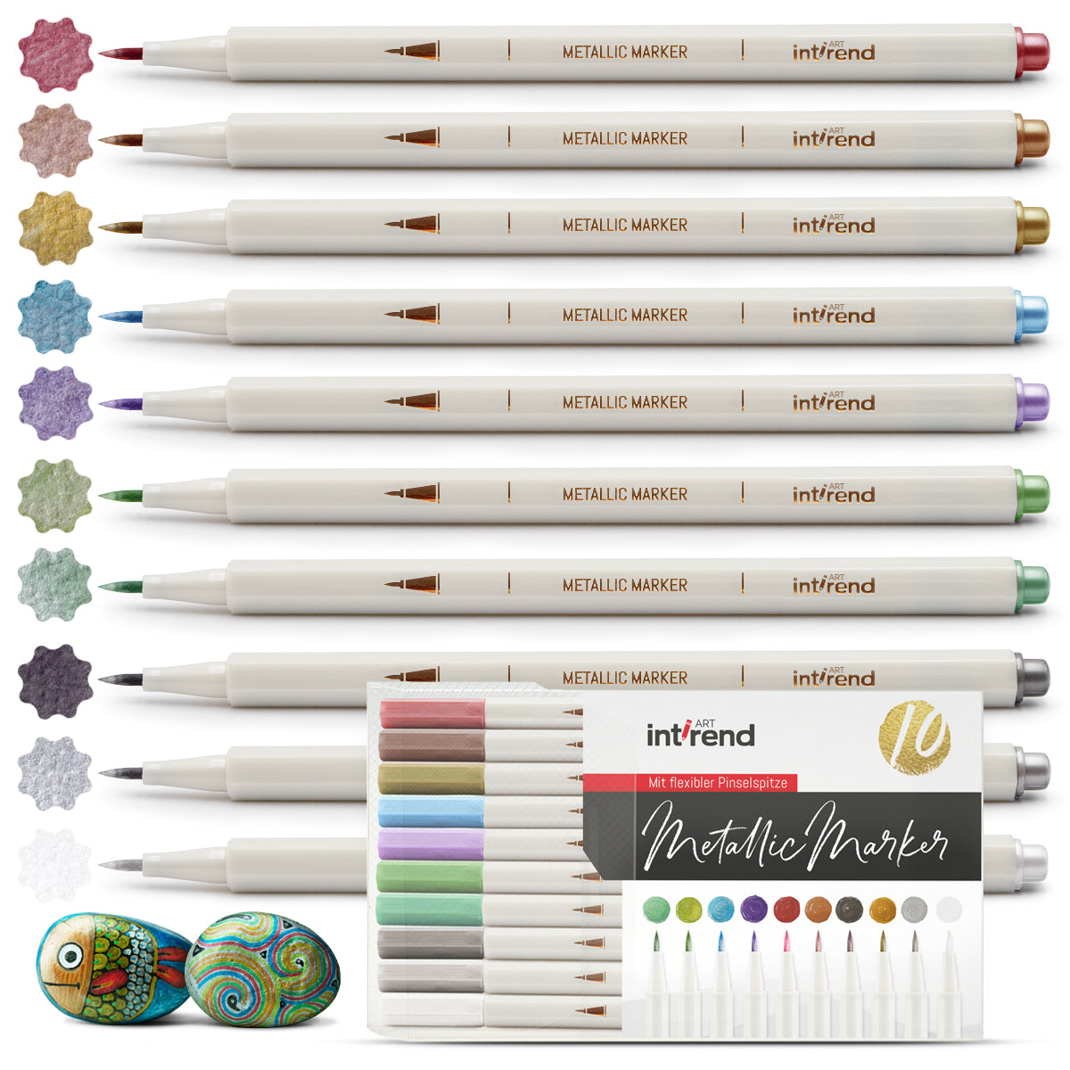 int!rend ultradünne Metallic Marker I 10 Handlettering Stifte Set mit feiner Spitze für DIY Fotoalbum , Scrapbooking, schwarzes u. weißes Papier - Stift zum Holz, Plastik und Steine Bemalen