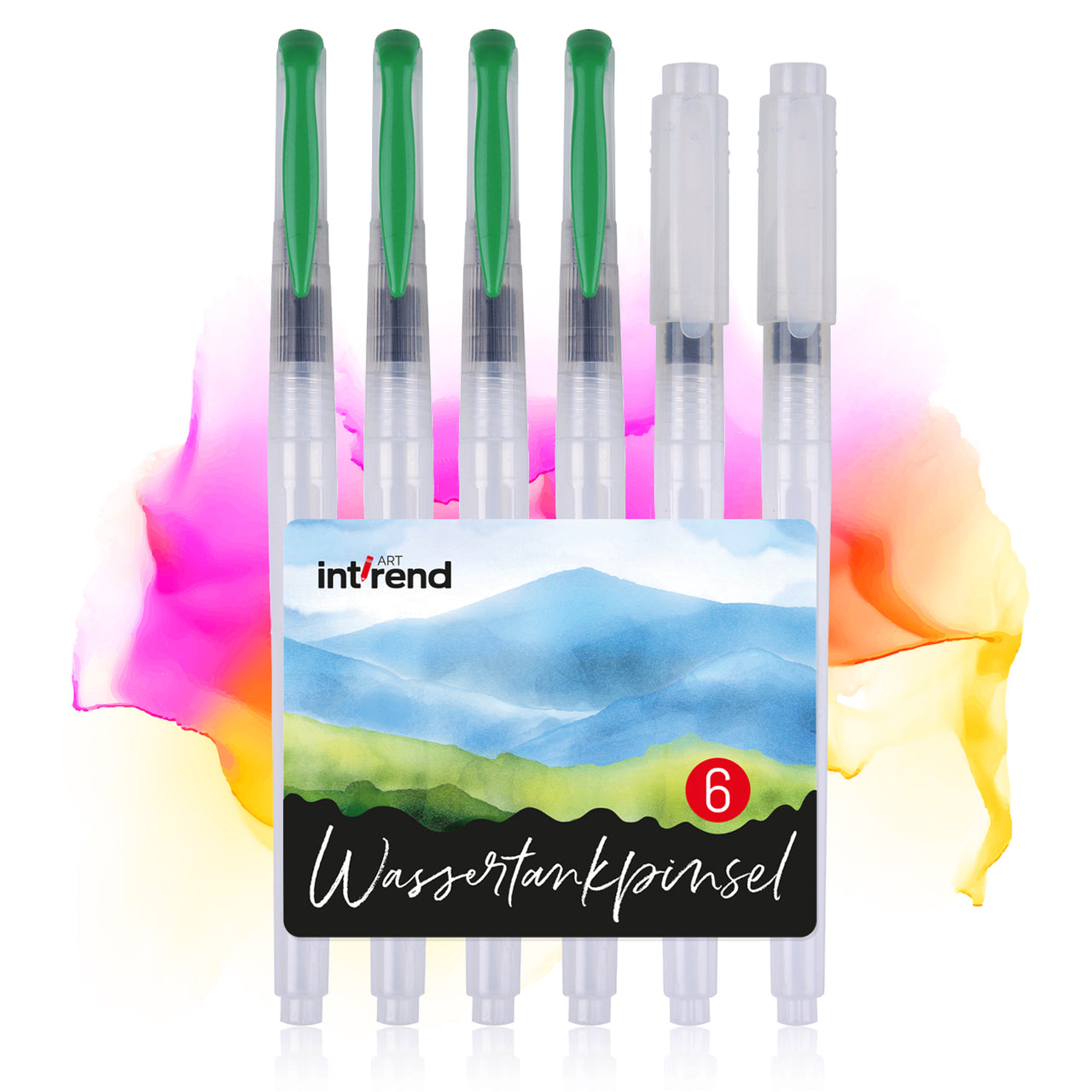 int!rend Premium Wassertankpinsel 6er Set nachfüllbar, Wassertank Stift für Aquarell, Wasserfarben Pinselstifte für Malen, Bullet Journal, Kalligraphie, Handlettering